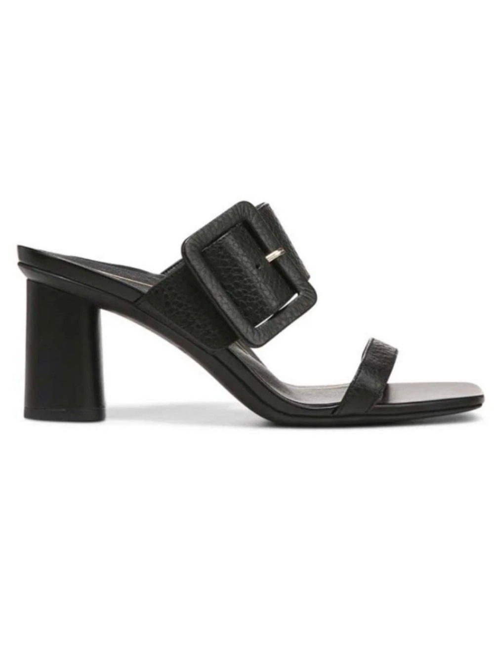 Vionic Brookell Black Buckle Block-Heel Slide Sandals -leather 10M